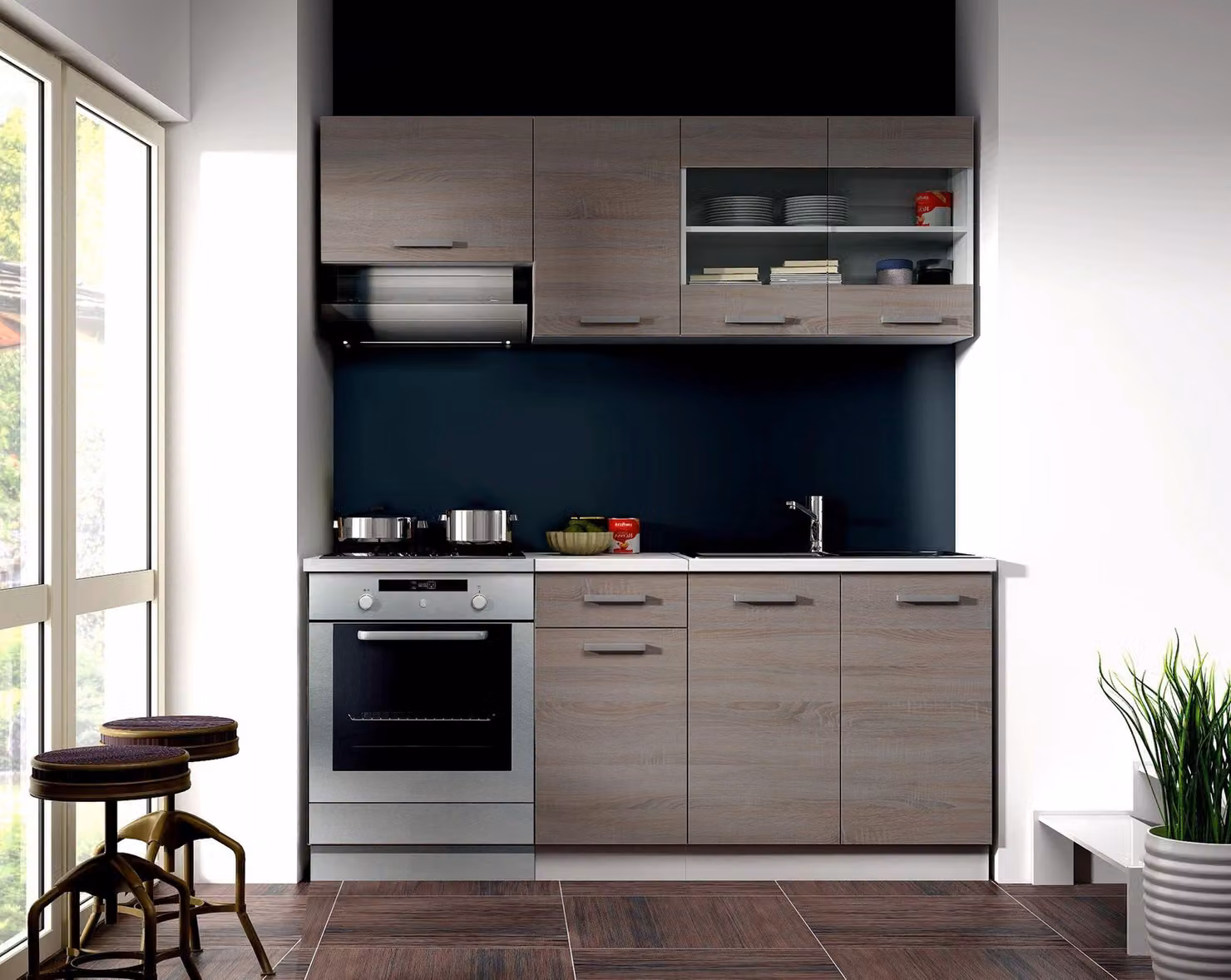 Cucina Dave Mini 180 cm, angolo cottura, blocco cucina, cucina monoblocco, rovere Sonoma Truffle