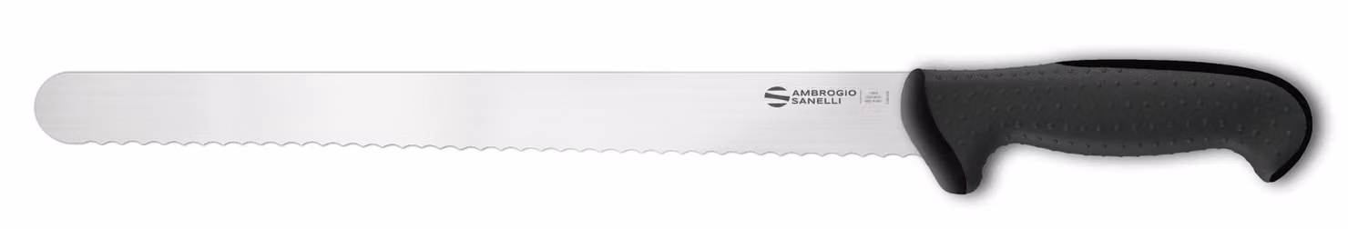 Coltello panettiere linea Tecna di Sanelli Ambrogio, lama con dentatura cm 32, manico nero