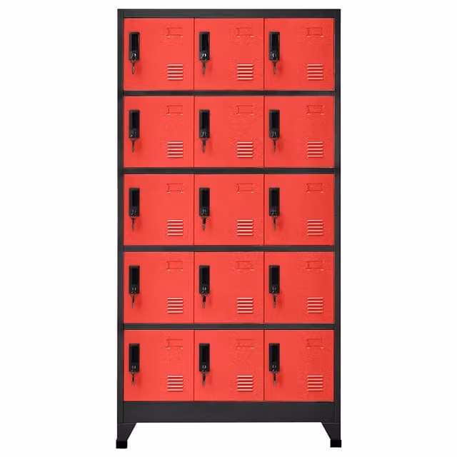 Armadietto vidaXL in acciaio con serratura e ante a battente, colore antracite e rosso, L 90 cm x P 40 cm x H 180 cm
