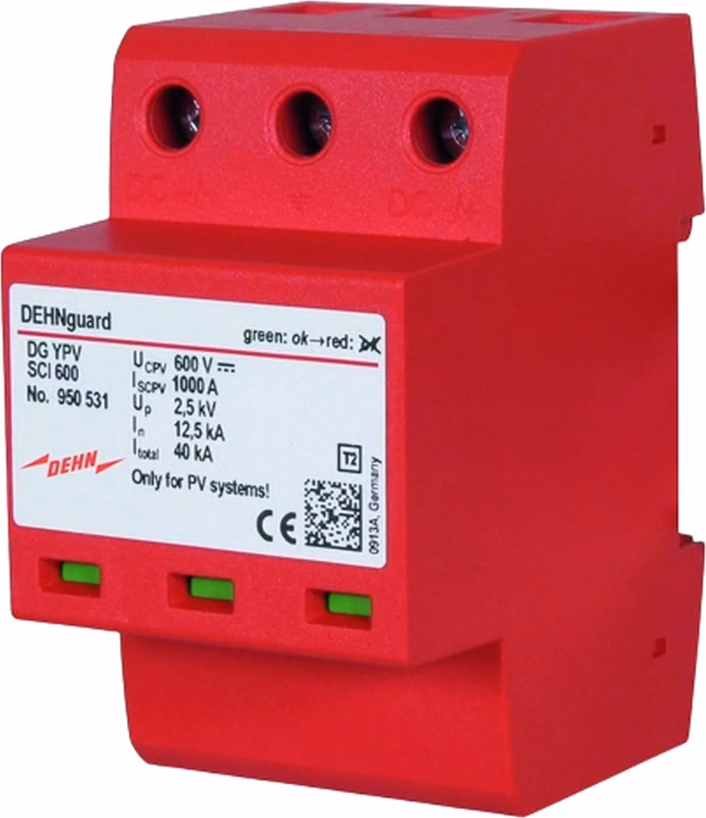 Scaricatore di sovratensione DEHN PV, 600 V CC, tipo II, 1 pz.
