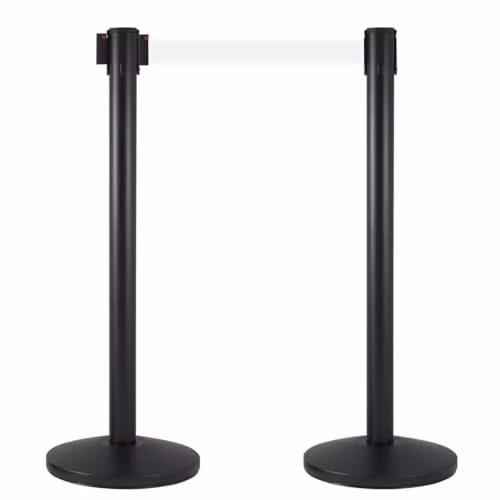 2 Colonnine Tendinastro 3 metri in Metallo Nero Opaco Ø36x101 cm Nastro Bianco