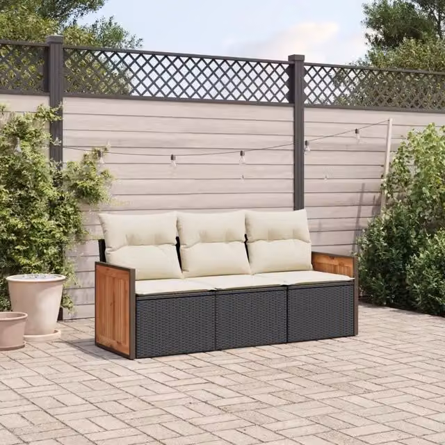 Set Divani da Giardino 3 pz con Cuscini in Polyrattan Nero 3227435
