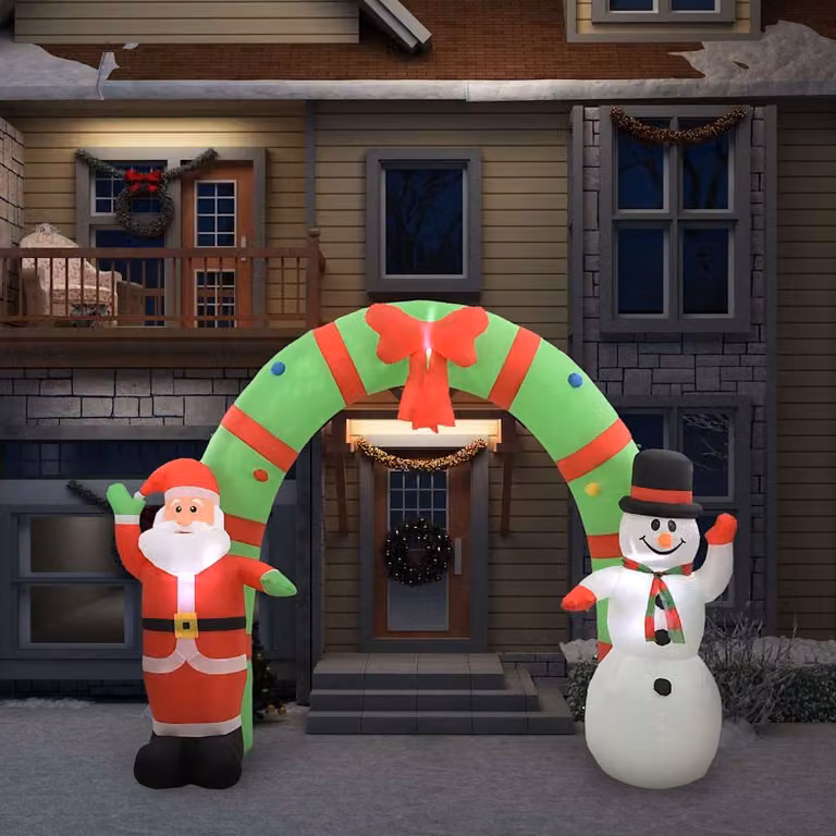Arco gonfiabile vidaXL con Babbo Natale e pupazzo di neve, multicolore, con illuminazione LED, Altezza: 223 cm