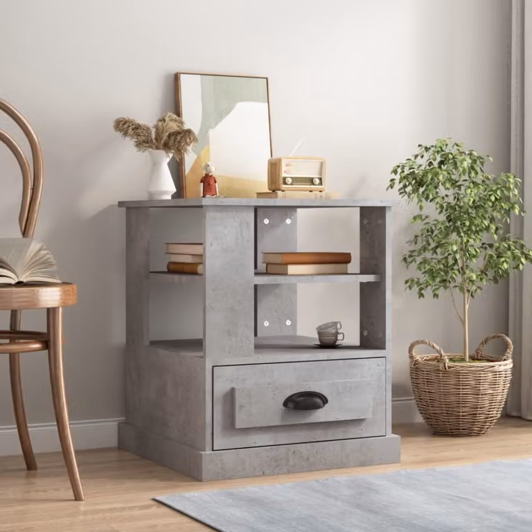 Tavolino Quadrato vidaXL in Legno Multistrato e Composito Grigio, L 50 x P 50 x H 60 cm