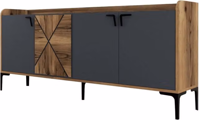 Credenza in legno "Venedik" - 180 x 35 x 78 cm - Grigio antracite