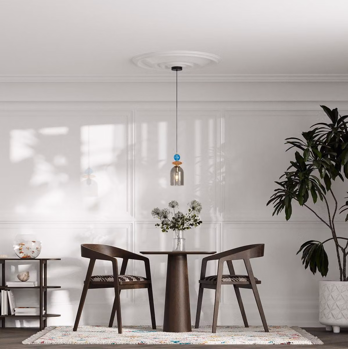 Lampada a sospensione decorativa, paralume in vetro bianco, elementi decorativi, 1xE27 15W, TROPEA Light Prestige