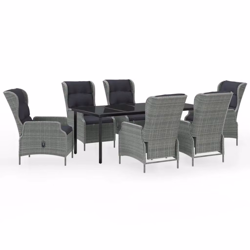 Set da pranzo da giardino moderno vidaXL in acciaio verniciato nero e vetro, 7 pezzi – 2
