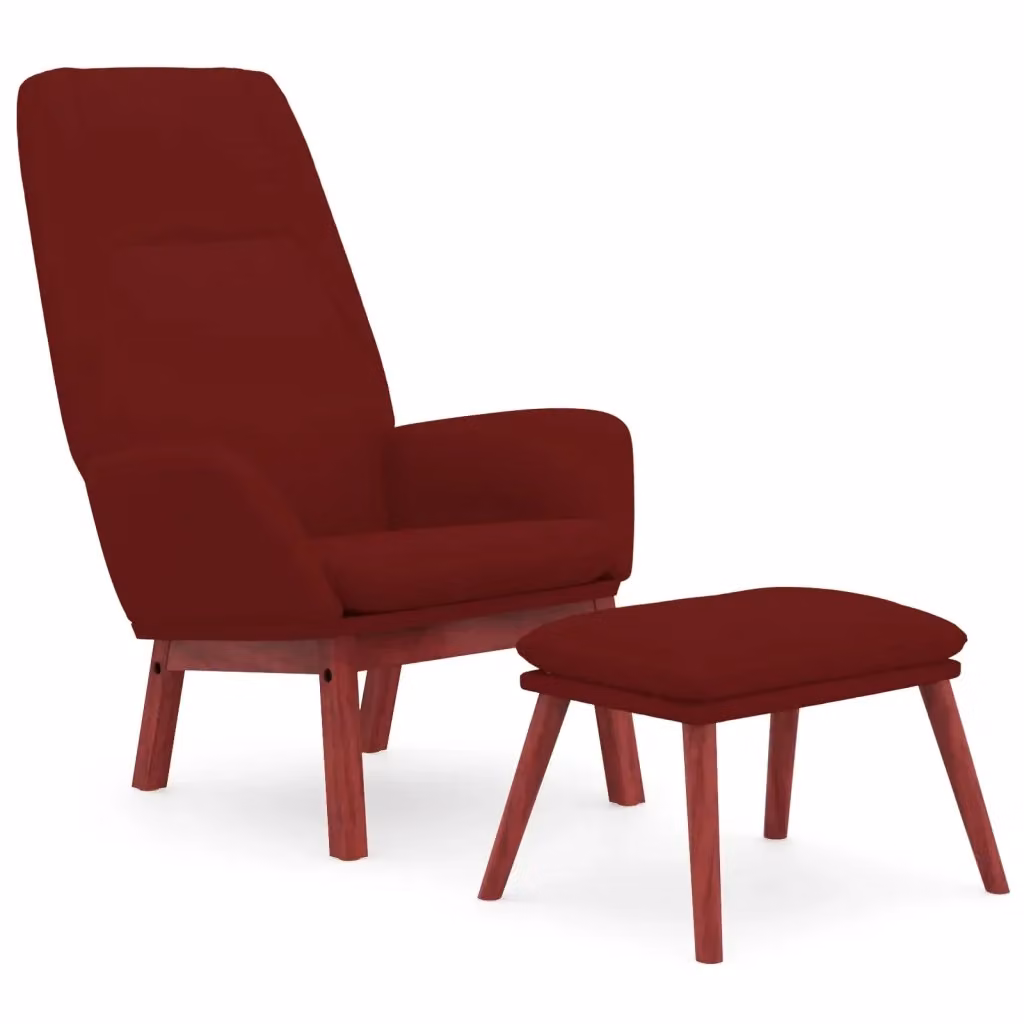 Poltrona Relax con Poggiapiedi vidaXL in Tessuto Rosso con Struttura in Metallo e Legno – 2