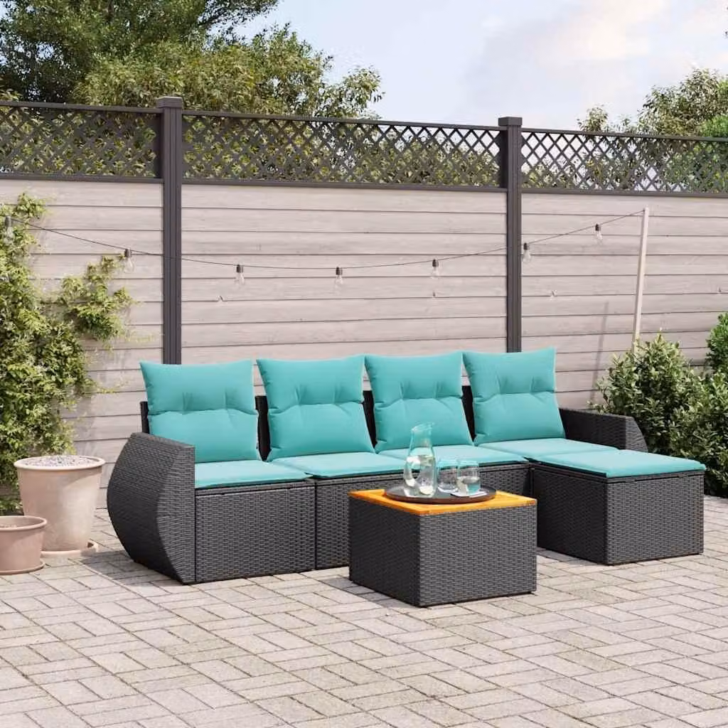 Maison Exclusive - Set di 6 divani da giardino con cuscini, polyrattan nero