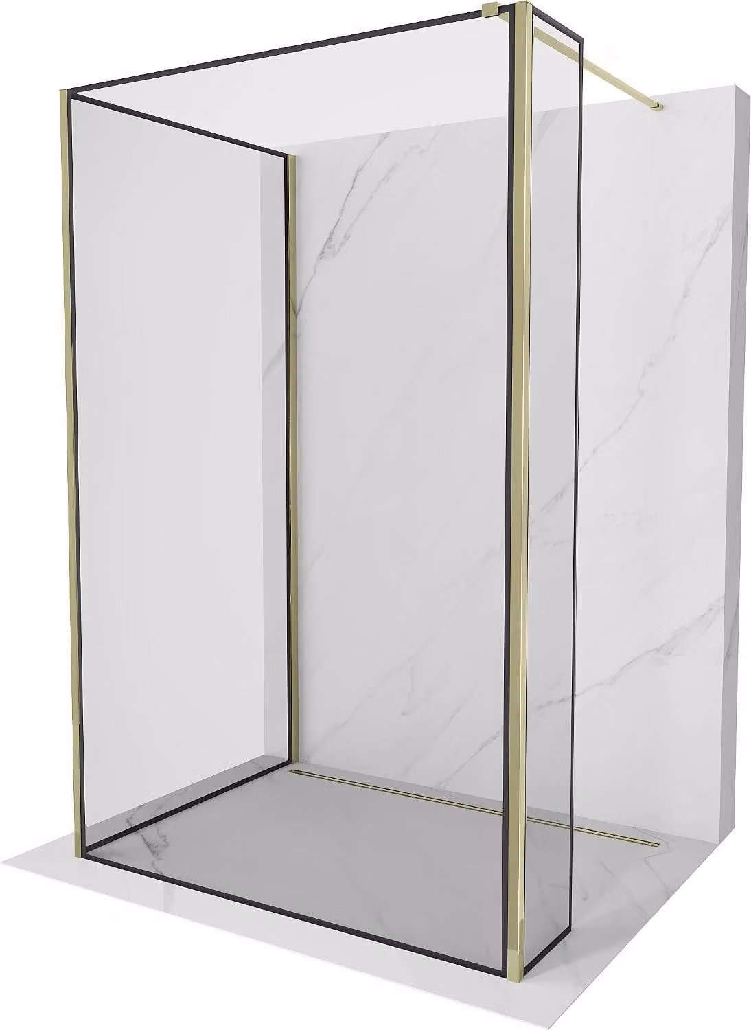 Mexen Kioto parete doccia Walk-in 110 x 70 x 40 cm, cornice nera, oro - 800-110-070-221-50-70-040