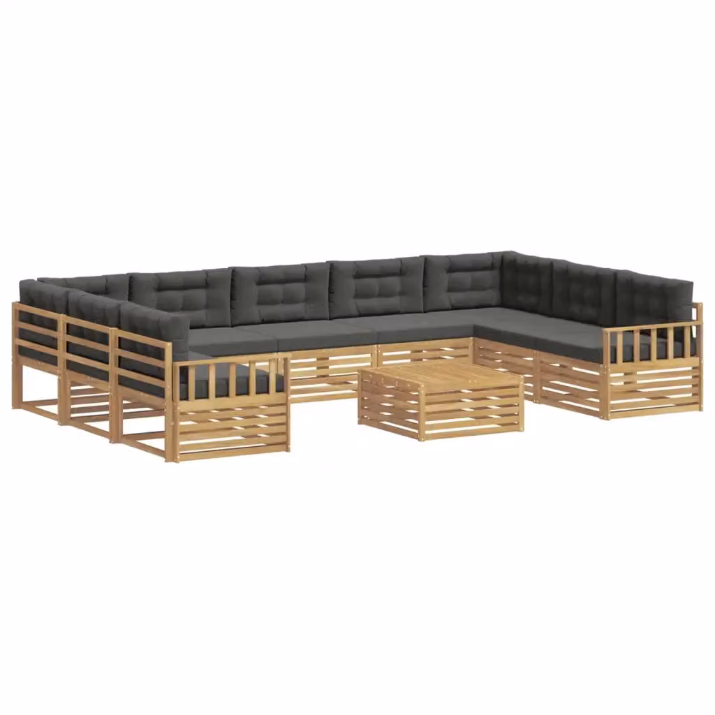 Set di divani da esterno a L con tavolino vidaXL in legno di acacia, Bianco e Antracite – 2