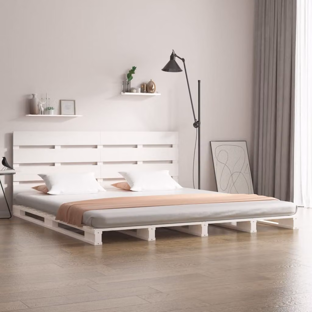 The Living Store Letto in legno massiccio bianco 200x200 cm pino
