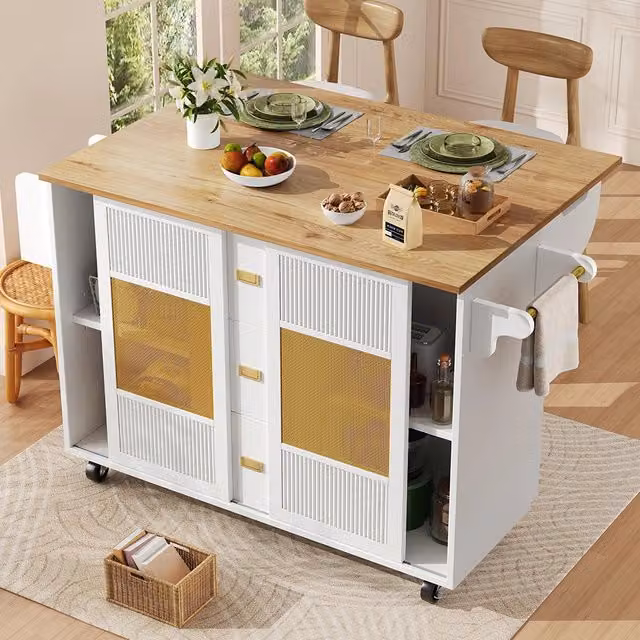 Isola cucina indipendente Xylo bianca con ruote L: 120 cm, P: 73 cm, H: 90 cm