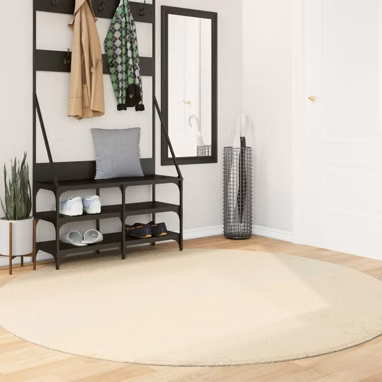 vidaXL Tappeto Rotondo HUARTE Beige, Morbido e Lavabile, Antiscivolo e Adatto a Riscaldamento a Pavimento, Ø 200 cm