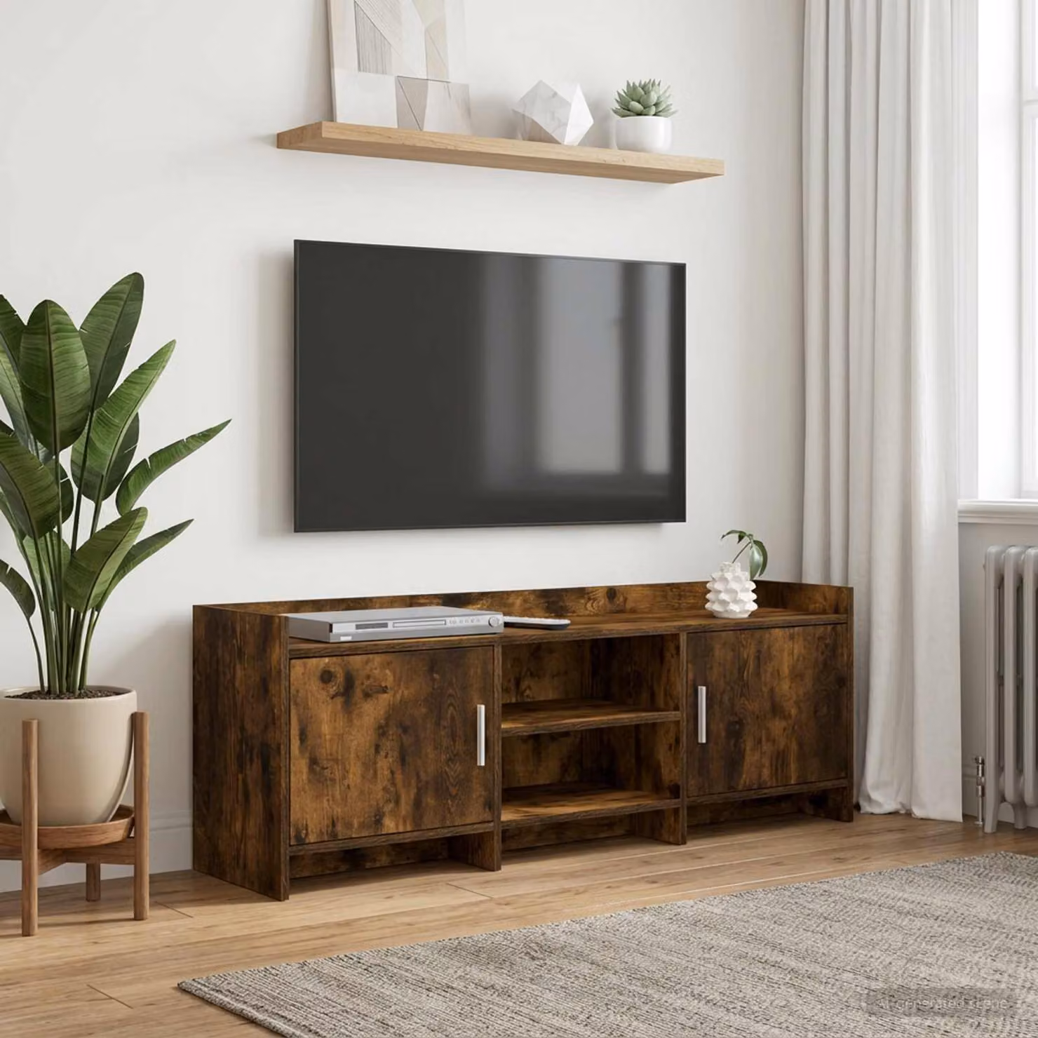 Supporto TV mobile vidaXL in legno rovere fumo e metallo, L 130 x P 33 x H 47 cm