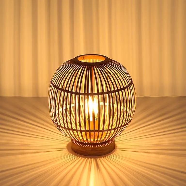 Lampada da tavolo a LED, in vimini di bambù, altezza 33,5 cm