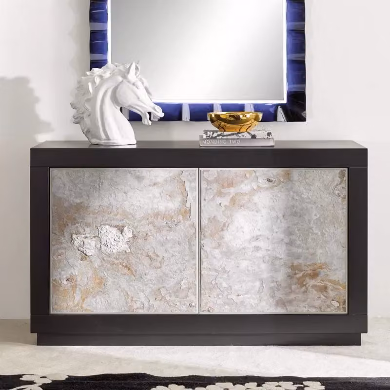 Madia contemporanea a 2 ante in legno massello nero effetto pietra Mobili 2G L: 142 cm, P: 45 cm, H: 85 cm – 2
