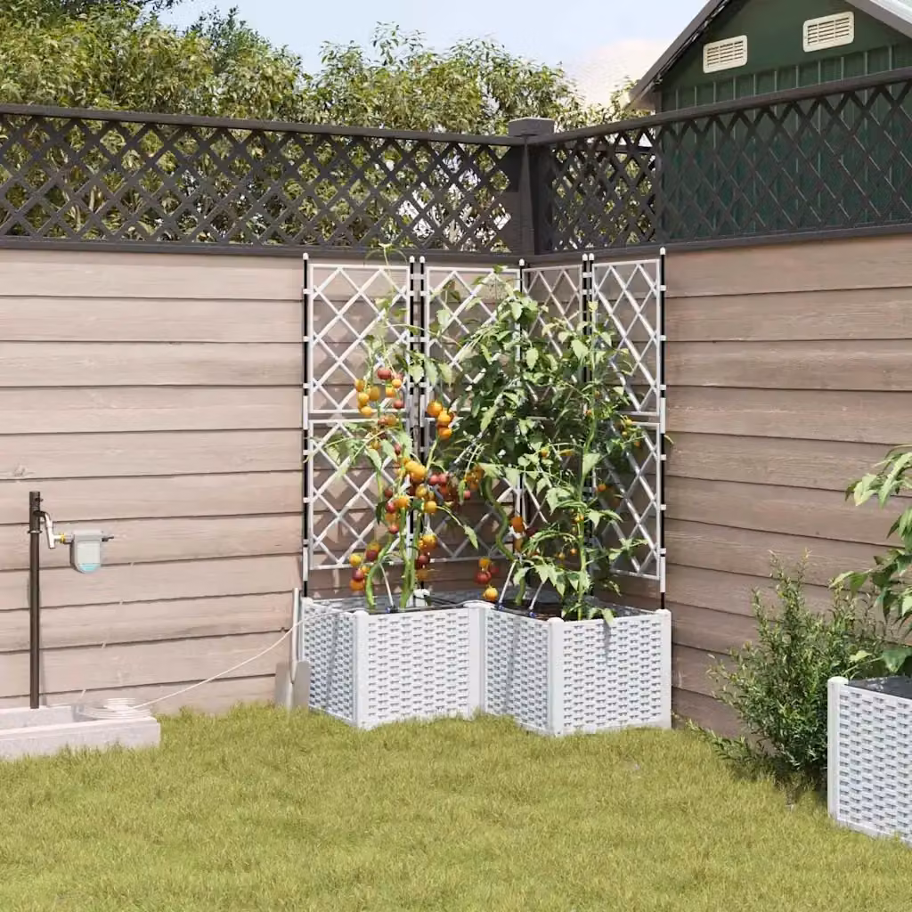Set di 3 fioriere da giardino in plastica e acciaio inossidabile, colore bianco, H x L x P: 142 x 80 x 80 cm – 2