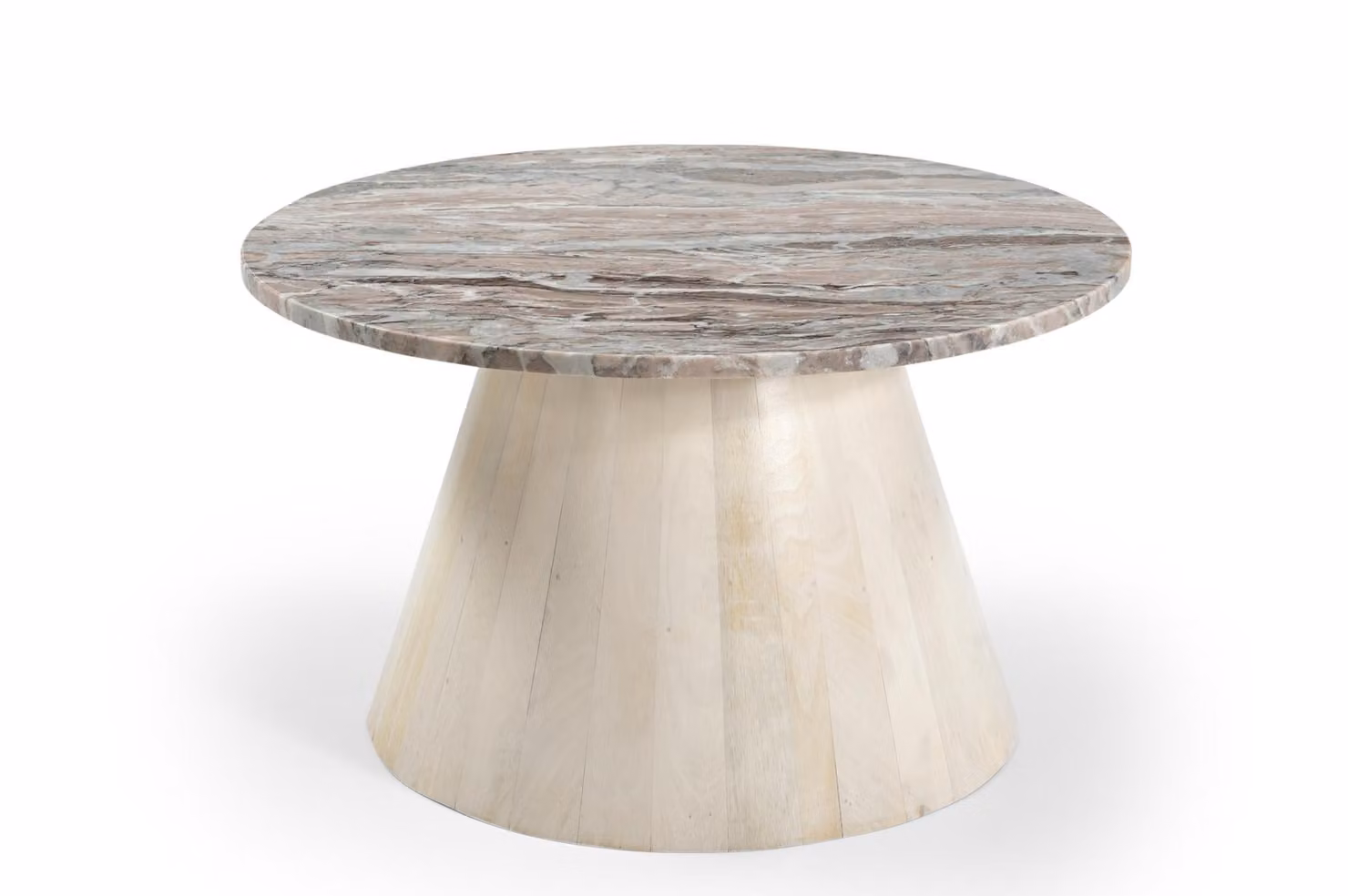 Legno di marmo - tavolino Bari rotondo Ø70 cm x H40 cm - tavolino in marmo grigio con struttura in legno massiccio imbiancato, elegante tavolino in stile Japandi