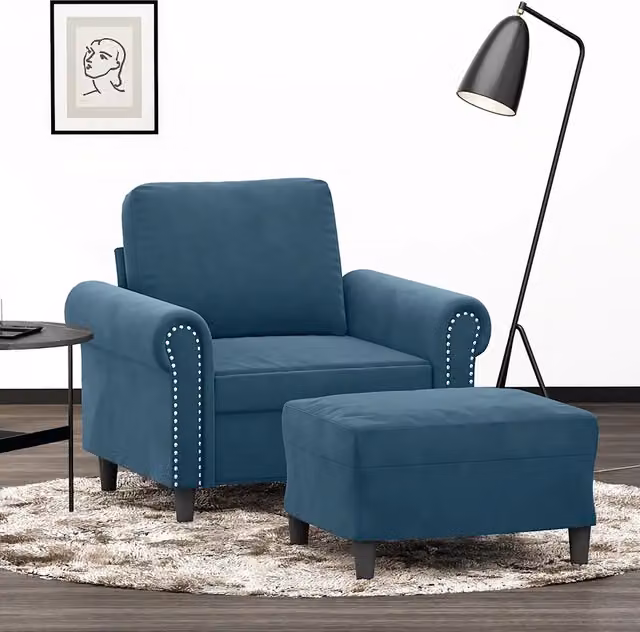Divano Sedia-Poltrona con Poggiapiedi Blu 60 cm in Velluto 626174