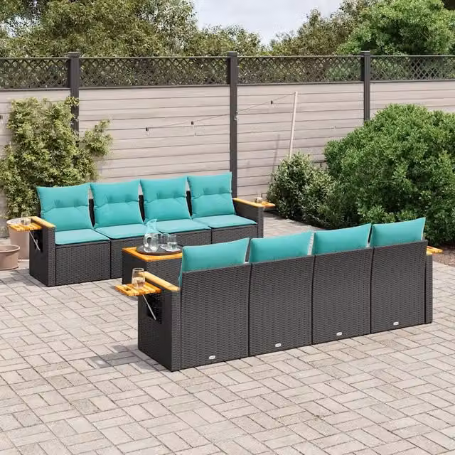 Set Divani da Giardino 9 pz con Cuscini Nero in Polyrattan 3226659