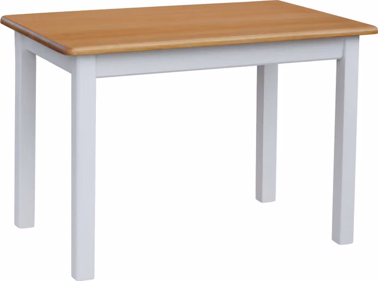 Tavolo bianco in legno di pino massiccio con piano in colore ontano 100 x 60 cm