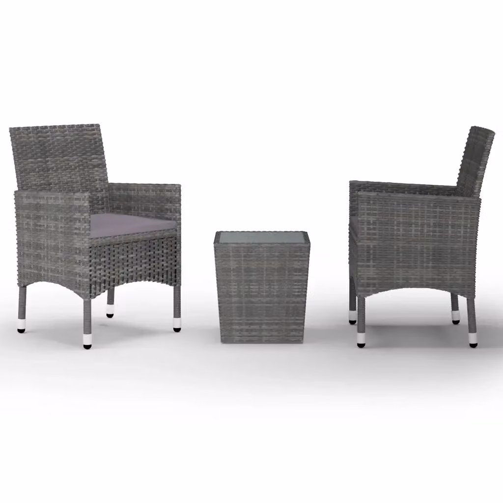 Set Bistrot da Giardino 3 Pezzi vidaXL in Polyrattan e Vetro Temperato Grigio – 2