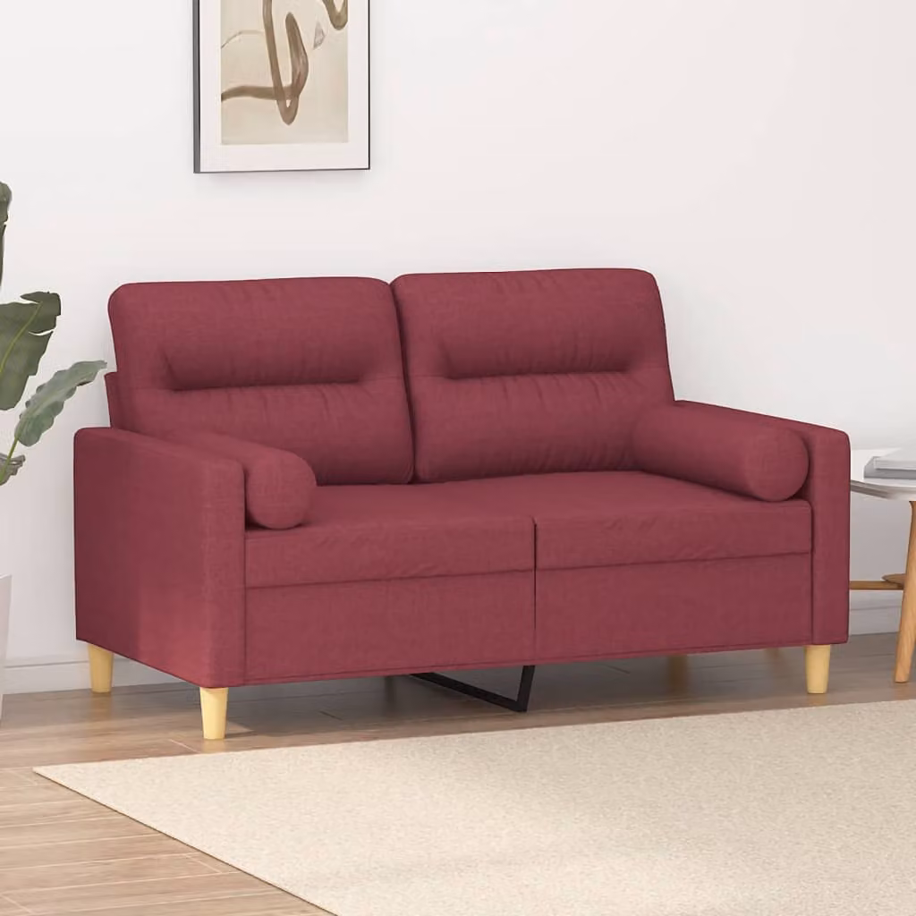 vidaXL Divano a 2 Posti Moderno in Tessuto Rosso con Cuscini e Coperture Rimovibili L: 138 cm, P: 77 cm, H: 80 cm