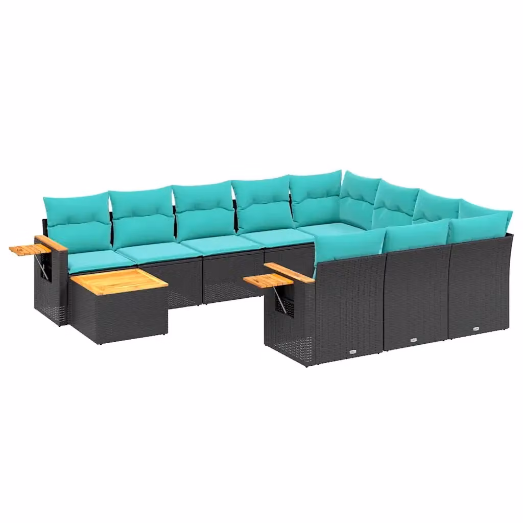 vidaXL Set Divani da Giardino 11 pz in Polyrattan Nero con Cuscini Blu e Coperture Rimovibili – 2