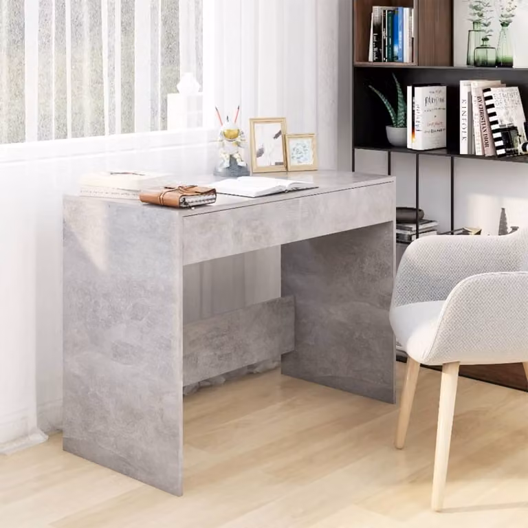 The Living Store Scrivania in cemento grigio 101x50x76,5 cm Materiale a base di legno