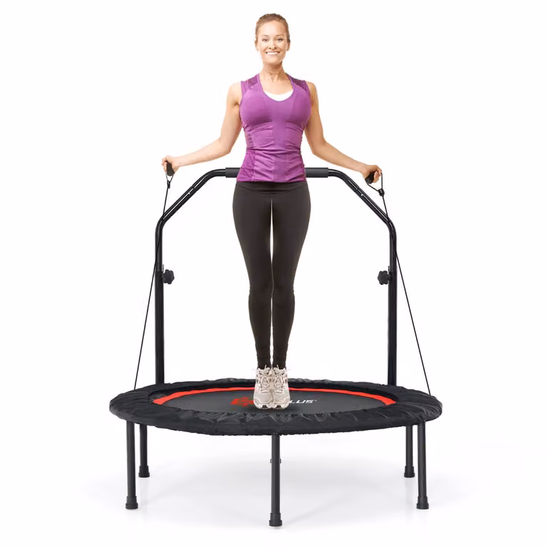 Costway Mini Trampolino Pieghevole con Maniglia Regolabile e Bande di Resistenza, Rosso, Diametro: 101 cm