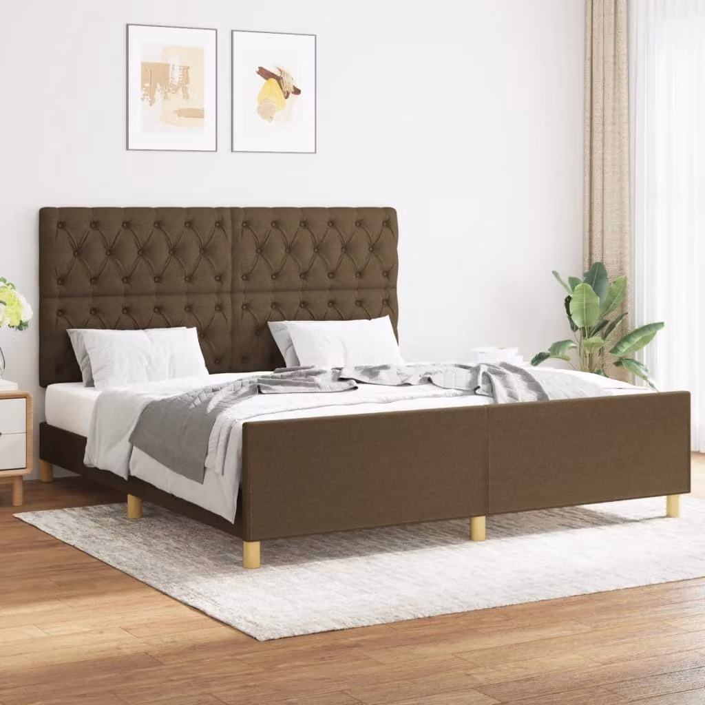 The Living Store Struttura letto con testiera in tessuto marrone scuro 160x200 cm