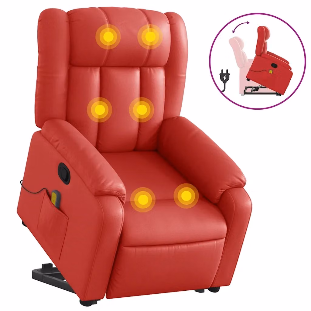 Poltrona Alzapersona Reclinabile con Assistenza Elettrica vidaXL in Similpelle Rossa con Braccioli e Imbottitura in Schiuma – 2