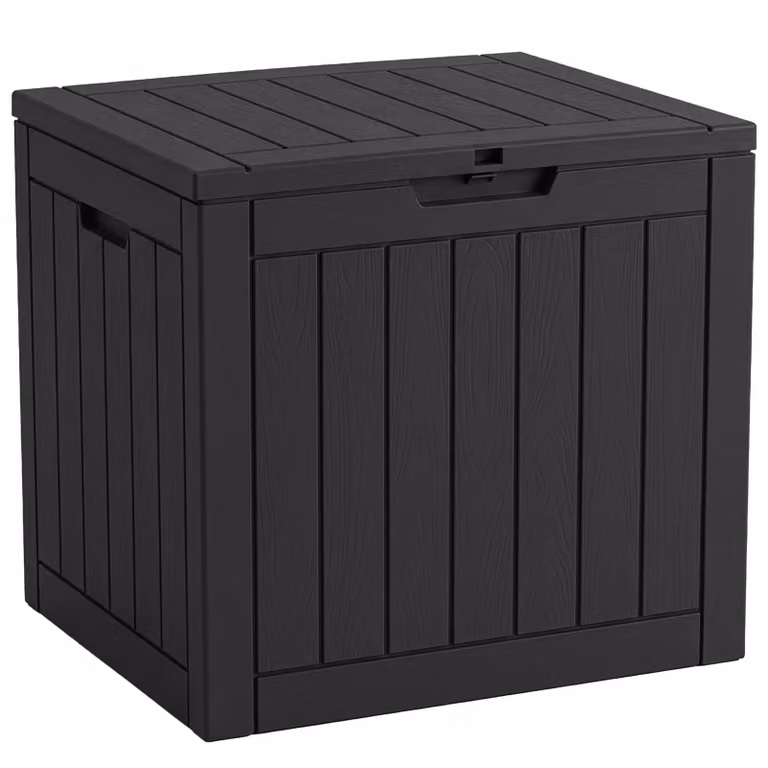 Floordirekt Box da giardino effetto legno resistente alle intemperie Box porta cuscini 118L antracite Box porta cuscini per terrazza, balcone e giardino