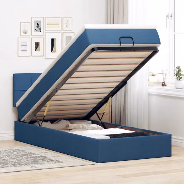 Pouf Letto con Materasso vidaXL in Tessuto Blu e Bianco L/P/H: 203 x 90 x 88 cm