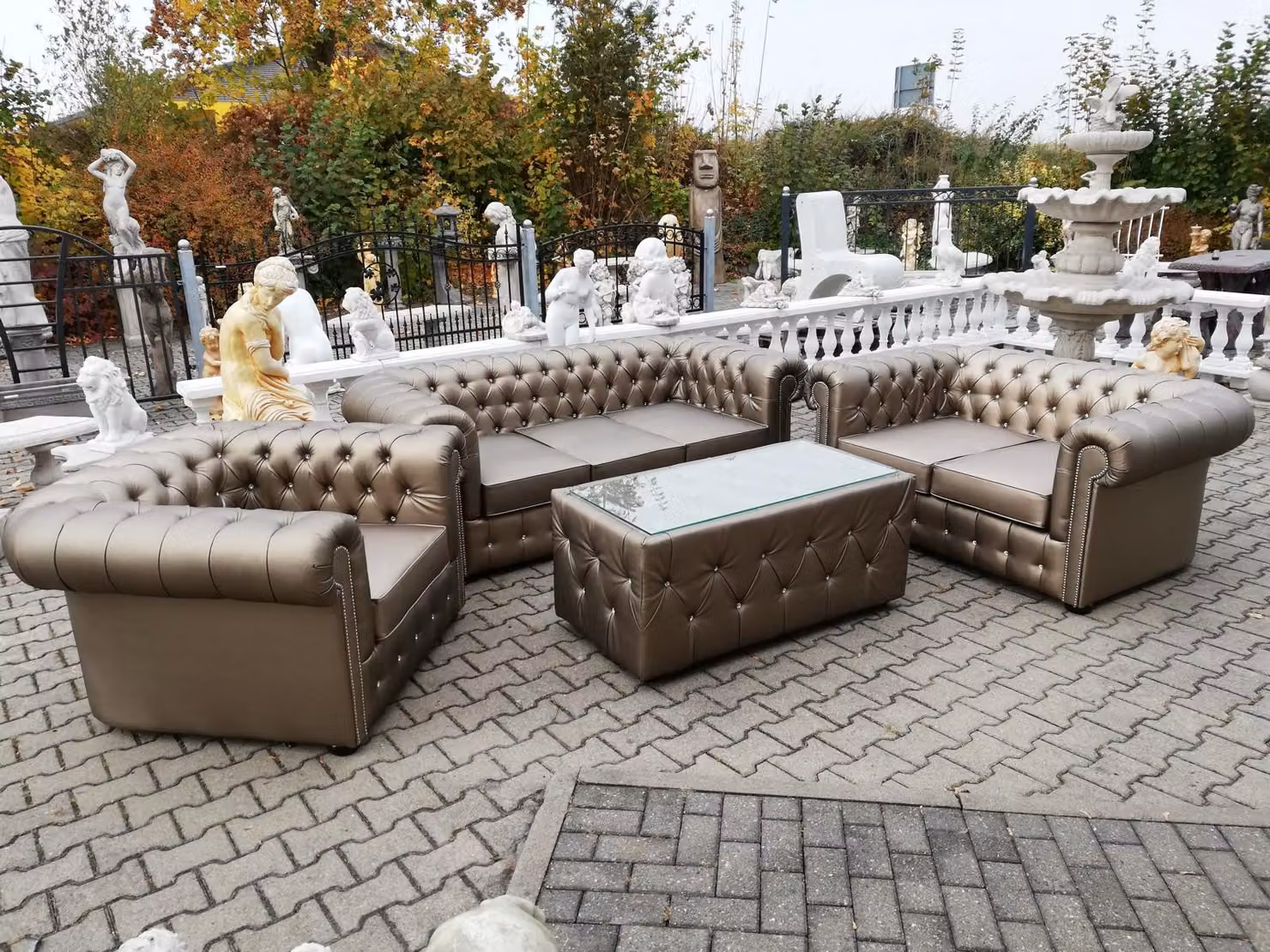 Design Chesterfield 3+2+1 Couchtisch Sofagarnitur Leder Couch Polster Big