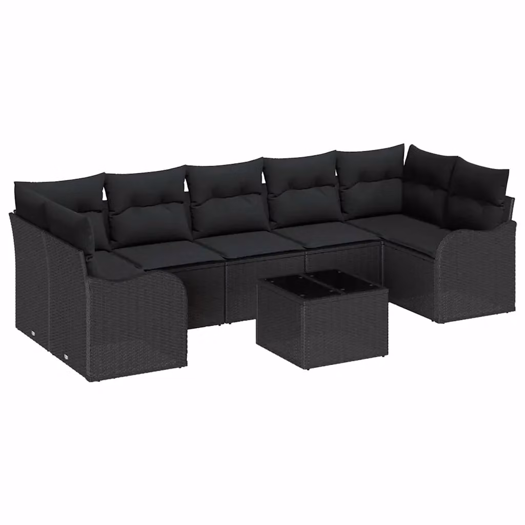 Set Divano da Giardino vidaXL a forma a U con Tavolino da Caffè, 8 Pezzi, Nero – 2