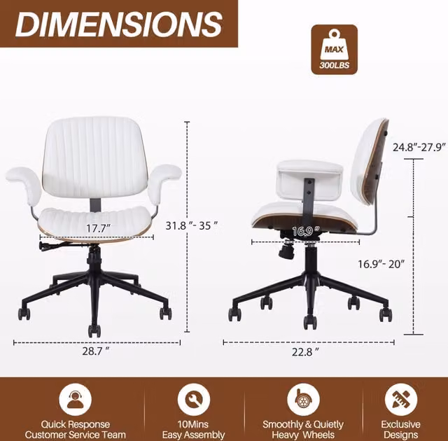 Sedia da ufficio girevole 360 REDOM in pelle sintetica e metallo beige con ruote in PU – 1