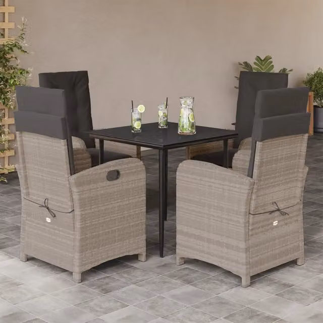 Set Pranzo da Giardino 5pz con Cuscini Grigio Chiaro Polyrattan 3212411