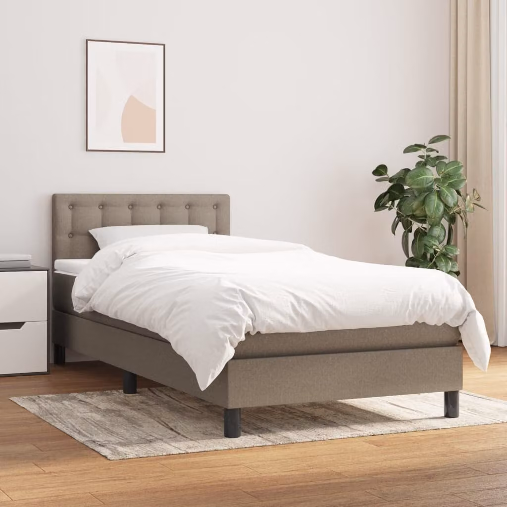vidaXL Giroletto a Molle con Materasso in Tessuto Tortora L 90 cm x P 200 cm – 1