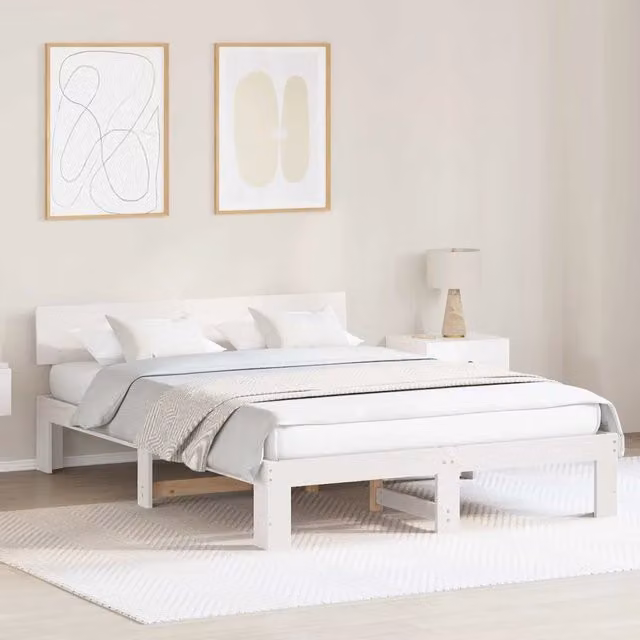 Struttura letto moderno vidaXL in pino massello bianco L 140 x P 200 cm