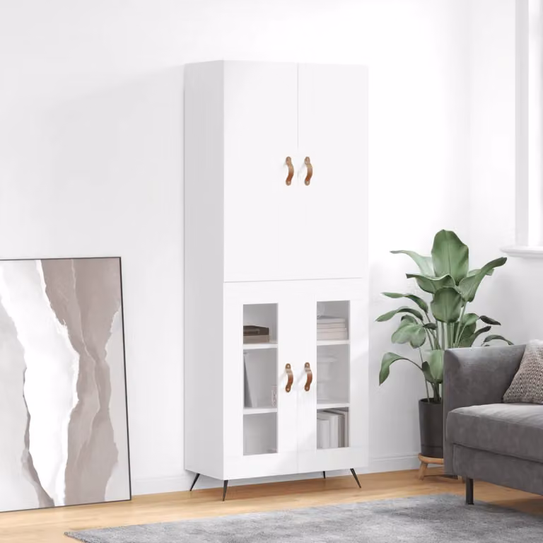 vidaXL Credenza Moderna Bianca con Ante in Vetro e Ripiani Interni L: 69,5 cm, P: 34 cm, H: 180 cm