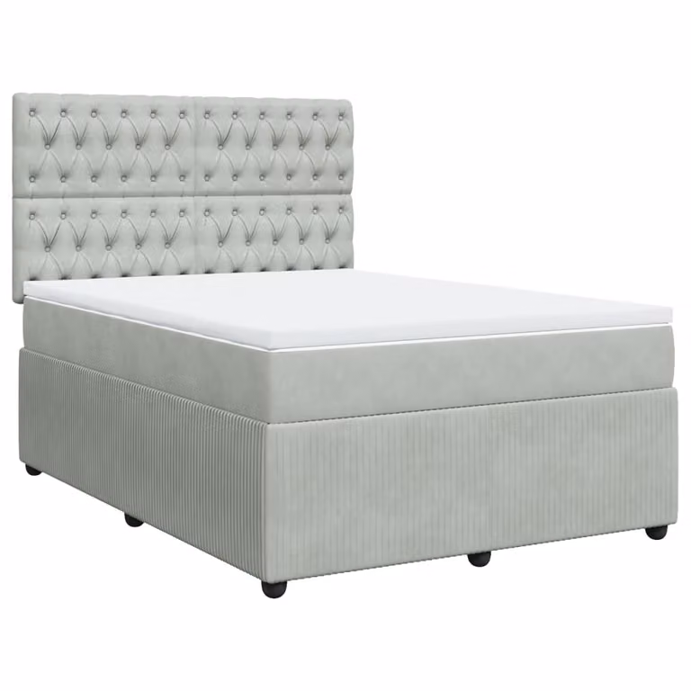 Giroletto a Molle con Materasso Grigio Chiaro 140x190cm Velluto