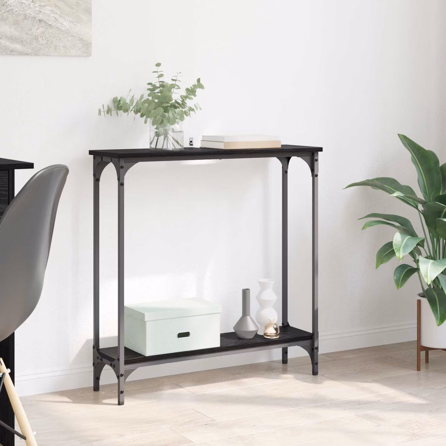 vidaXL Tavolo consolle in stile industriale nero, L 75 cm x P 22,5 cm x H 75 cm