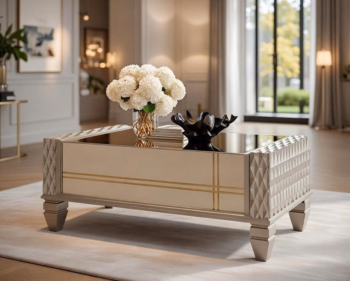 Elegante tavolino dal design moderno con motivi geometrici