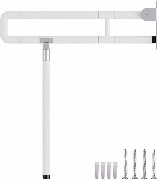 Supporto per WC con meccanismo ribaltabile - Supporto per WC regolabile - Maniglia per supporto WC - Fissaggio a parete - Lunghezza 60 cm - Bianco