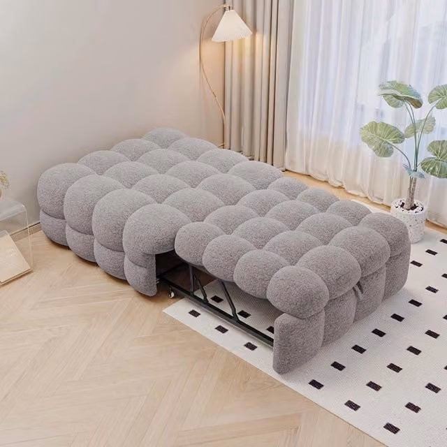 Pouf letto trasformatore - Xylo - grigio, tessuto orsacchiotto, morbido
