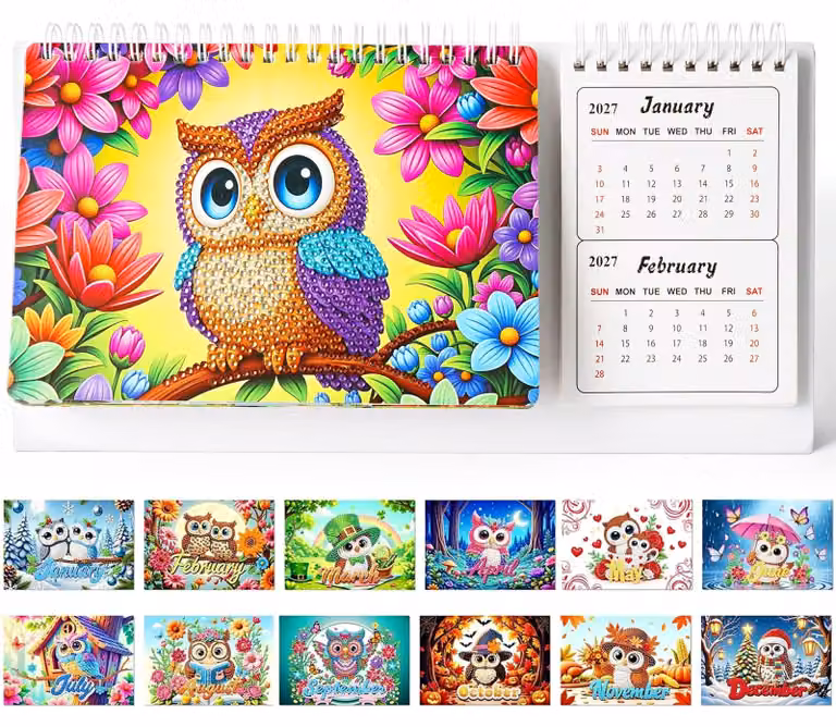 Calendario per il Diamond Painting 2027-2028, 24 mesi, con motivi animali