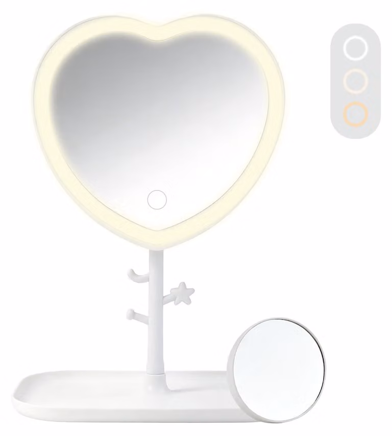 Specchio da trucco a LED con 3 tonalità di luce, 1 specchio principale e 5 specchi ingrandenti