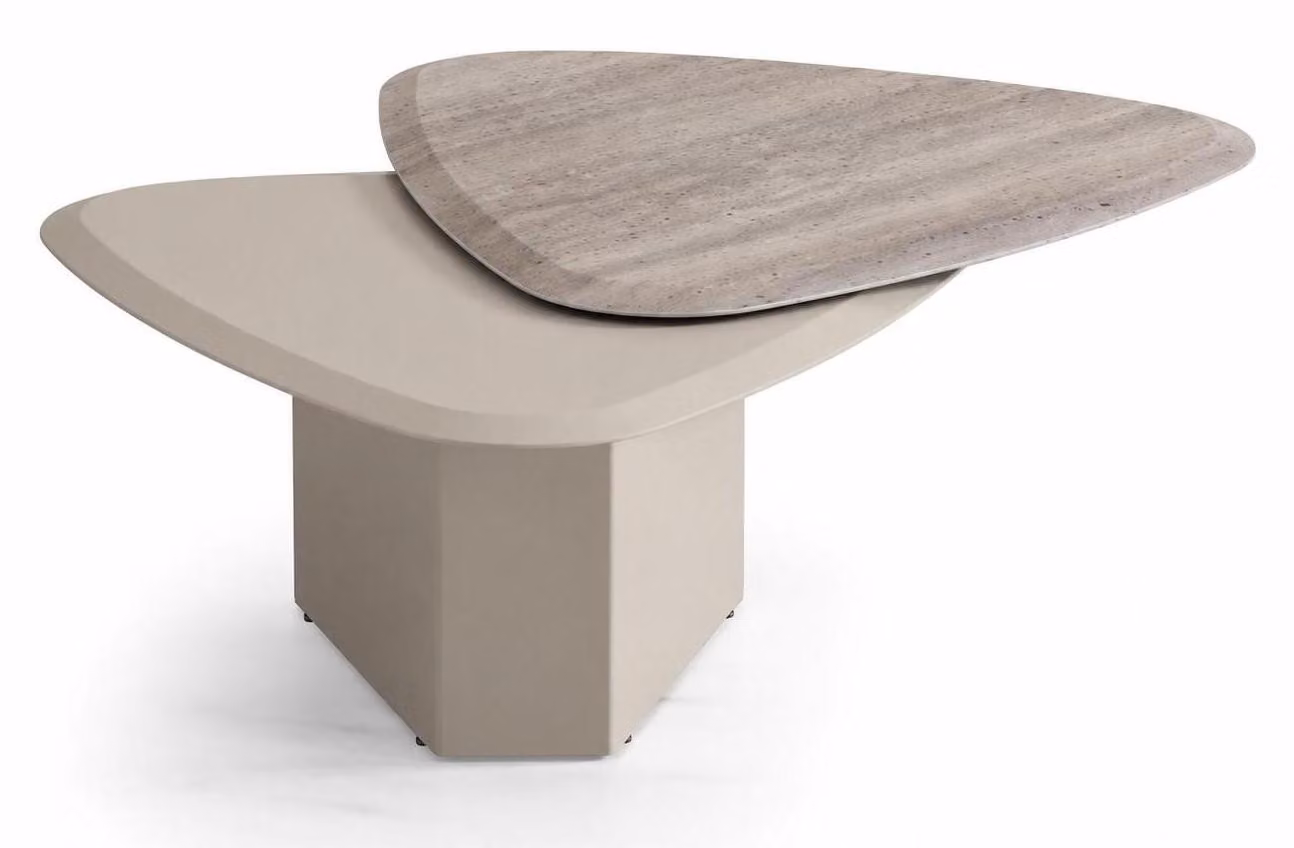 Tavolino da caffè moderno, beige, minimalista, dal design naturale, chiaro e monolitico